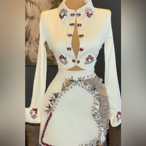 Custom Skirt and embellished blouse from Donna Matoshi